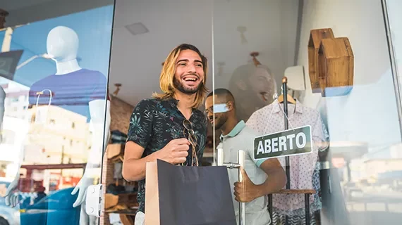 Bearded man in shop